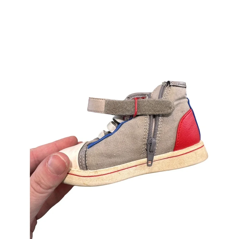 Hot Wheels High Top Sneakers Toddler Size 6 Flames‎ Hook Loop Zip Gray Red Blue